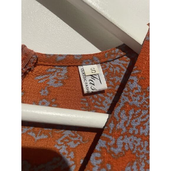 Orange And Blue V Neck Baggy Sleeve Waist Tie Layered Ruffle Hem Shorts Romper S - Picture 2 of 5